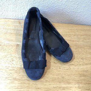 Blue Suede Leather Ballet Flats J Crew Ribbon Bow  Slip On Italy Women's…